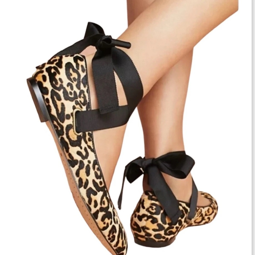 Splendid Leopard Print Renee II Calf Hair Ballet Flats Lace Up Size 8.5